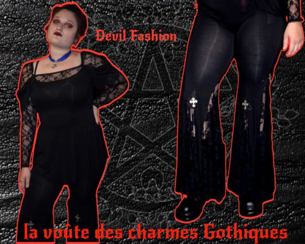 Top Devil fashion manche long en dentelle style victorienne - Image 3