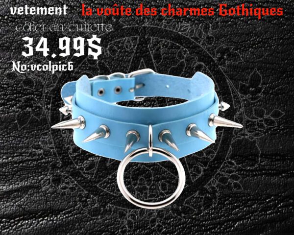 Choker bleu ciel spike a boucle argent