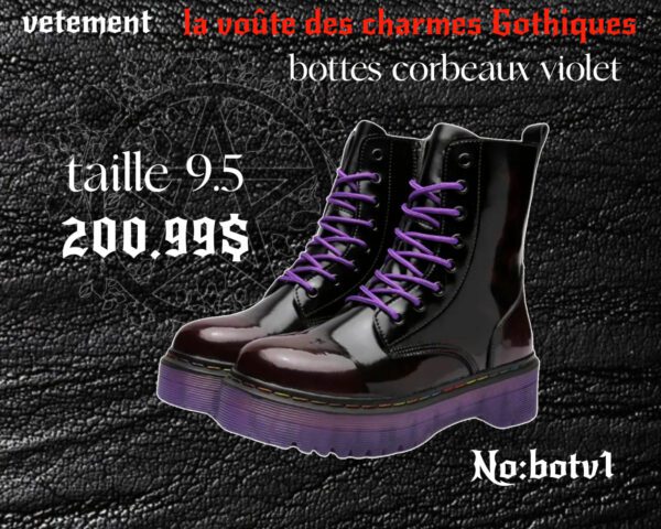 Botte style Doc martens noir lustré et violet