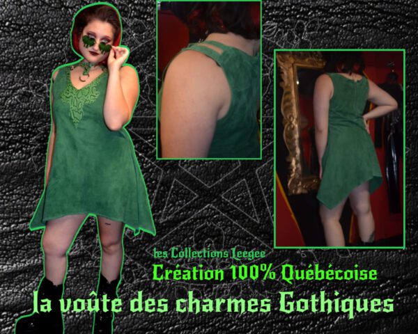 Robe 100%  réalisée par Leegee large en cuir véritable vert