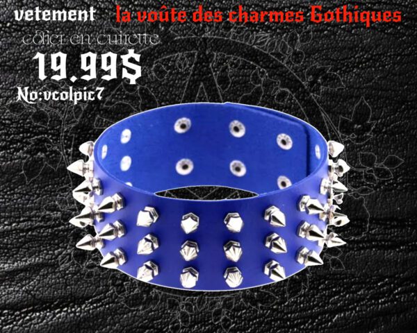 Choker bleu cobalt spike a clip cuirette