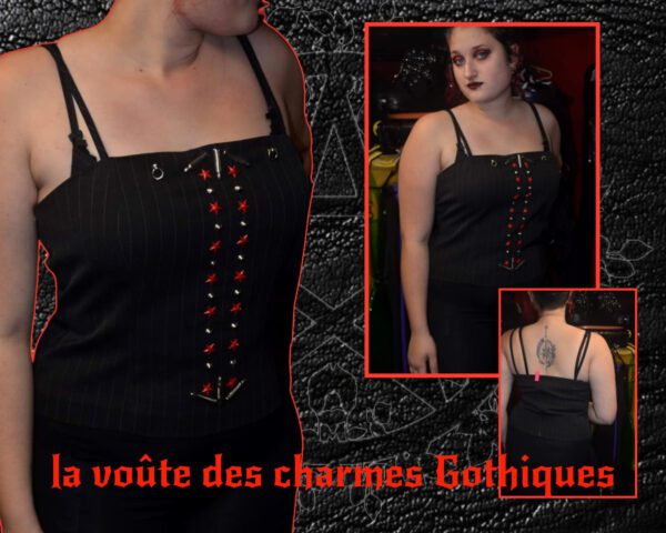 top punk  toile rouge / anneau / balle argent unique (taille large ) réalisée par wicca wolf collection