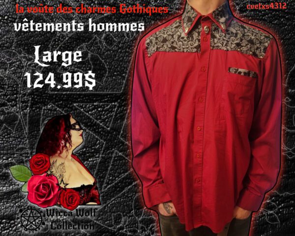 Chemise pour homme rouge Large réalisée par wicca wolf collection