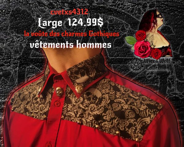 Chemise pour homme rouge Large réalisée par wicca wolf collection - Image 2