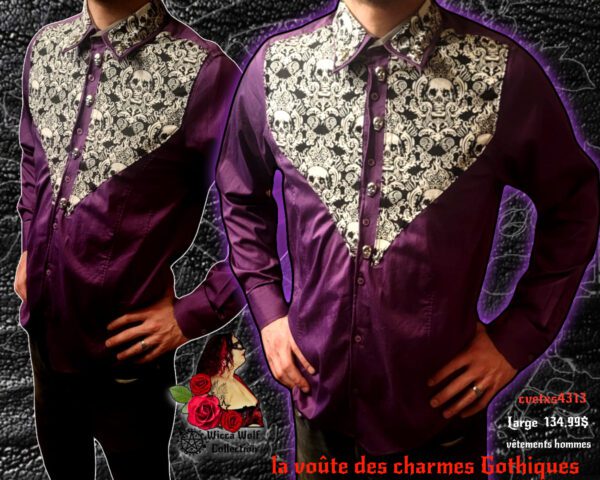 Chemise Homme violet crane blanche Médium