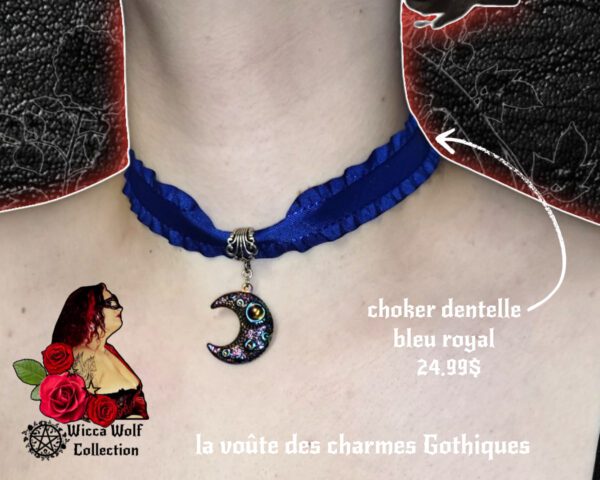 collier choker dentelle  bleu lune