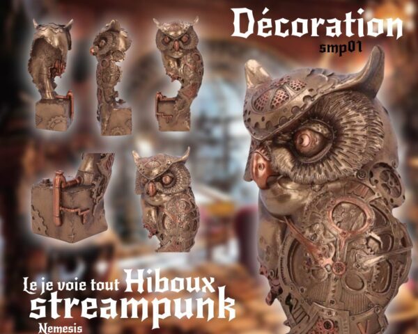 magnifique sculpture  29 cm 
Hibou streampunk  / figurine en résine - Image 2