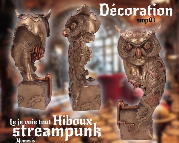 magnifique sculpture  29 cm 
Hibou streampunk  / figurine en résine - Image 3