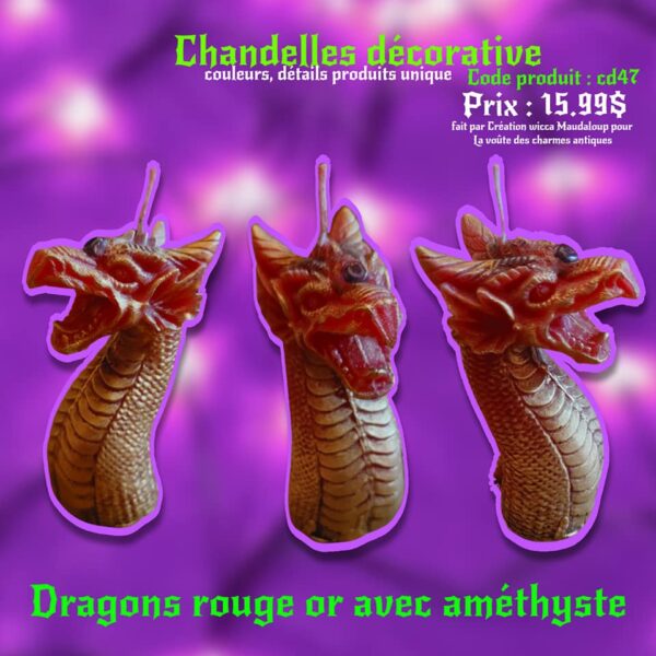 Bougie Dragon Rouge et or avec Améthyste