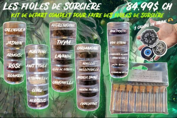 kit complet herbes & pierres pour faire des fioles d'intention