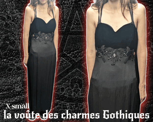 robe de soirée vemperique perlé velours noire